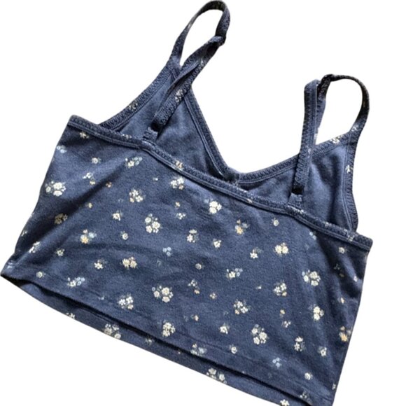 American Eagle Floral Cropped Adjustable Strap Tank Top-Blue-Large - Picture 4 of 6